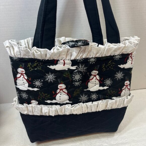 Handmade Winter Fabric Button Closure Cotton Tote Handbag w/Eyeglass Case NEW - Picture 2 of 12